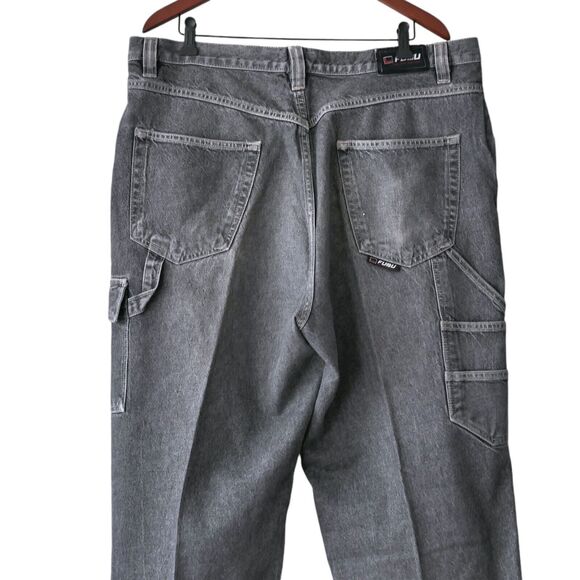Vintage FUBU Cheja Carpenter Cargo Jeans Wide Leg Dark Gray Distressed Frayed 40 - Picture 5 of 9